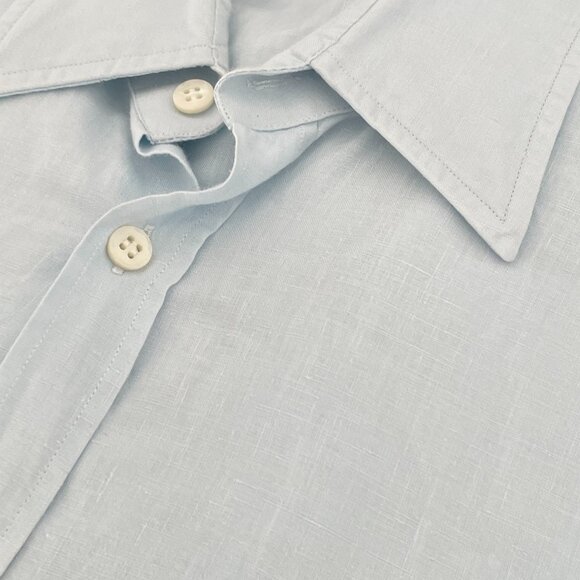 BOSS Hugo Boss Light Blue Button-Down Linen Shirt. Slim  Size: XL - Picture 11 of 15